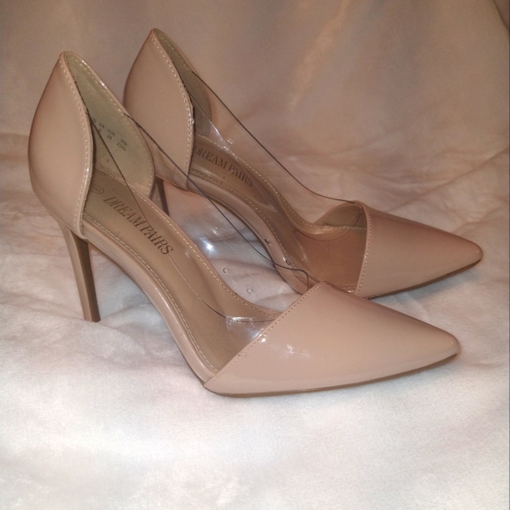 High Fashion Nude & Clear Pumps Sz 8